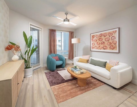 a living room with a couch and a coffee table